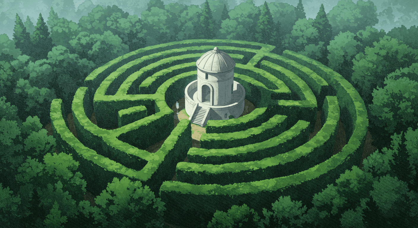 Big green maze with a tower in the center