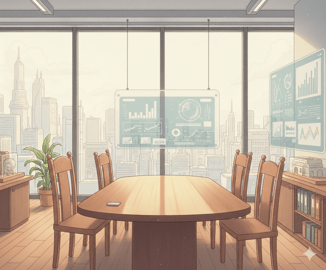 Futuristic meeting room with a wide window