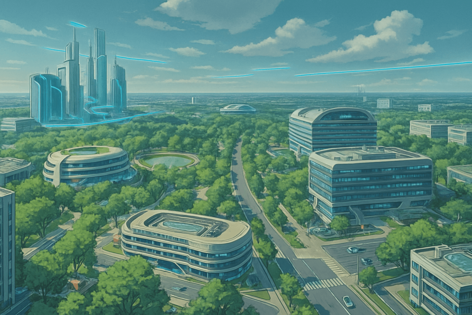 Eco friendly futuristic city view